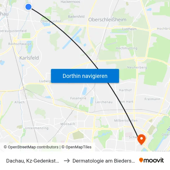 Dachau, Kz-Gedenkstätte to Dermatologie am Biederstein map