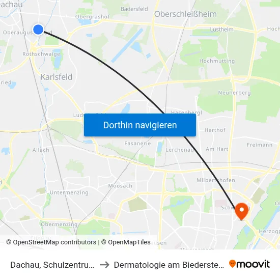 Dachau, Schulzentrum to Dermatologie am Biederstein map