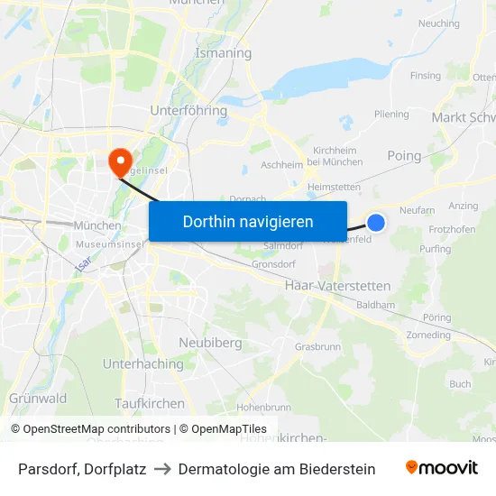Parsdorf, Dorfplatz to Dermatologie am Biederstein map