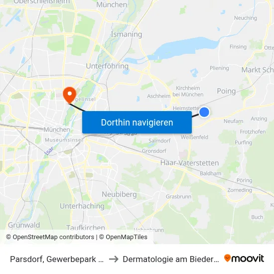Parsdorf, Gewerbepark Nord to Dermatologie am Biederstein map