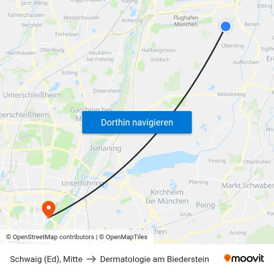 Schwaig (Ed), Mitte to Dermatologie am Biederstein map
