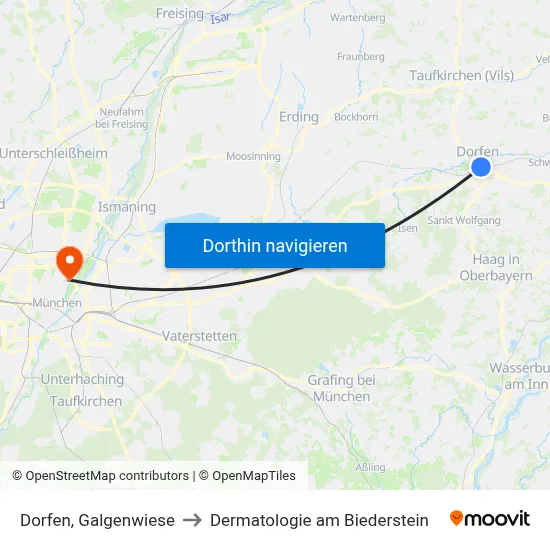 Dorfen, Galgenwiese to Dermatologie am Biederstein map