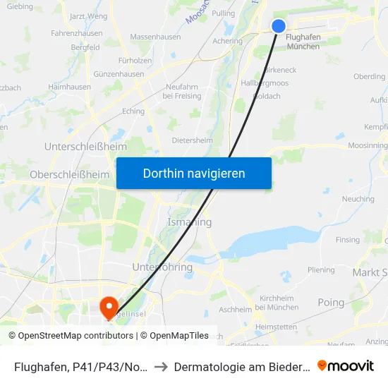 Flughafen, P41/P43/Novotel to Dermatologie am Biederstein map