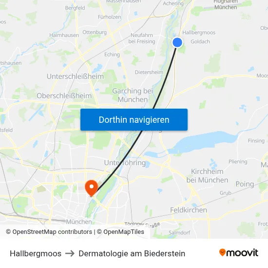 Hallbergmoos to Dermatologie am Biederstein map