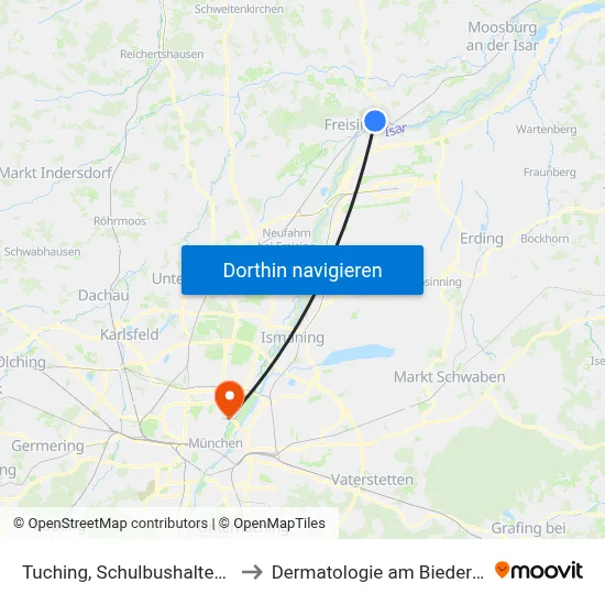 Tuching, Schulbushaltestelle to Dermatologie am Biederstein map