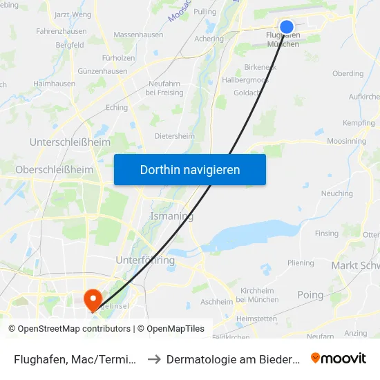 Flughafen, Mac/Terminal 1 to Dermatologie am Biederstein map