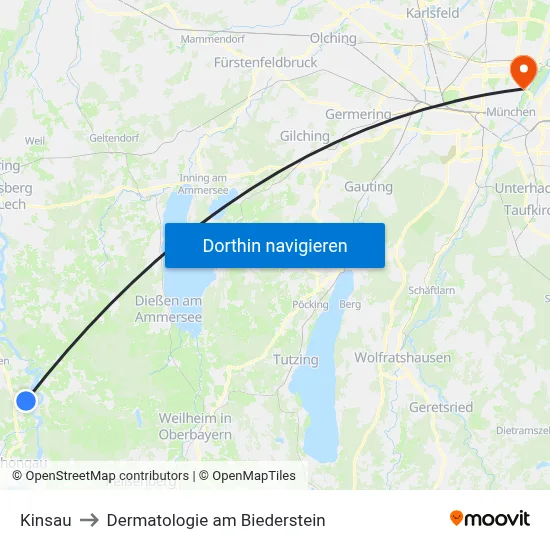 Kinsau to Dermatologie am Biederstein map