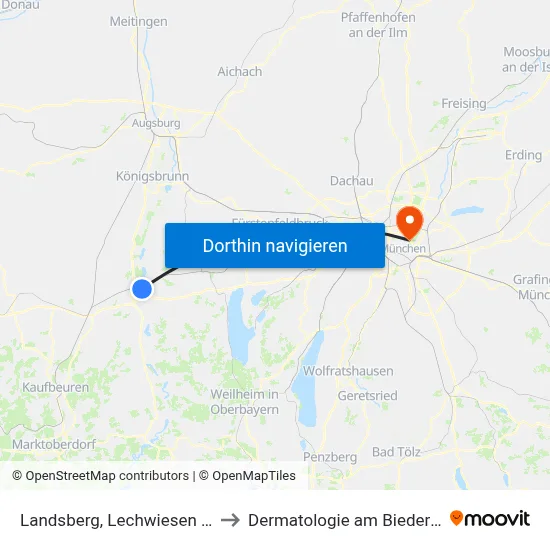 Landsberg, Lechwiesen Nord to Dermatologie am Biederstein map