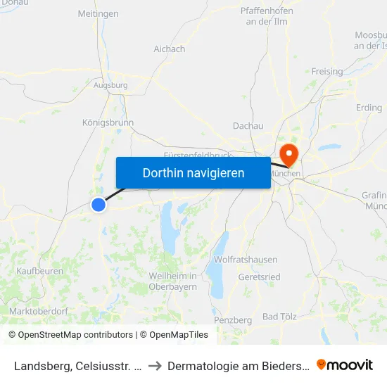 Landsberg, Celsiusstr. Ost to Dermatologie am Biederstein map