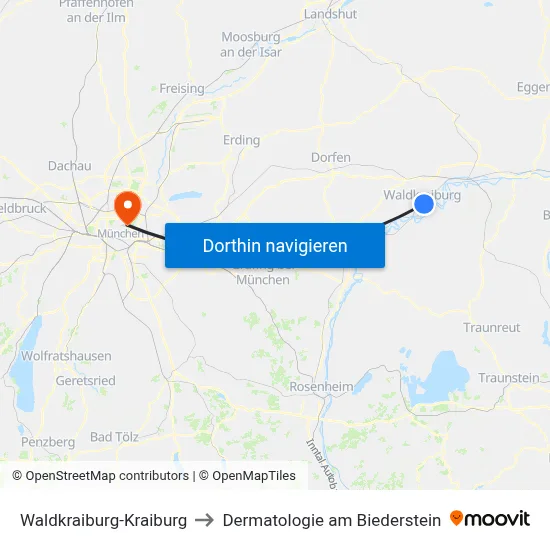 Waldkraiburg-Kraiburg to Dermatologie am Biederstein map