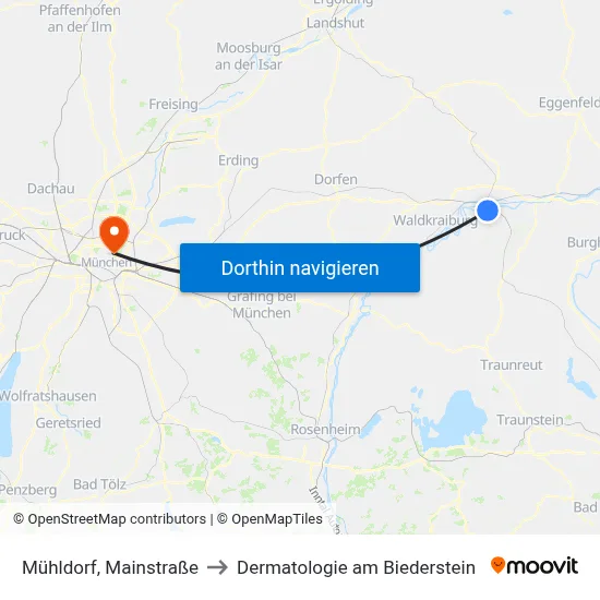 Mühldorf, Mainstraße to Dermatologie am Biederstein map