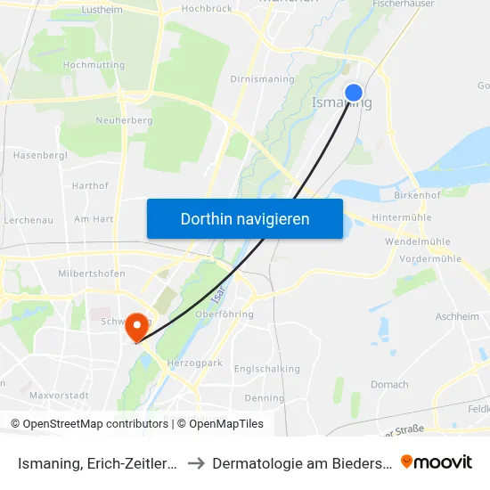 Ismaning, Erich-Zeitler-Str. to Dermatologie am Biederstein map