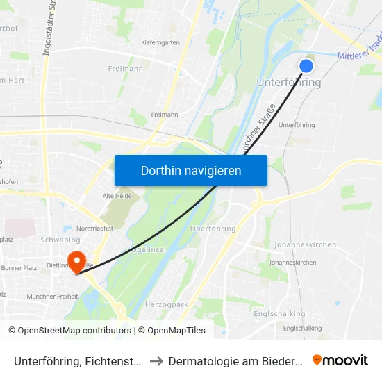 Unterföhring, Fichtenstraße to Dermatologie am Biederstein map