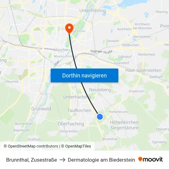 Brunnthal, Zusestraße to Dermatologie am Biederstein map