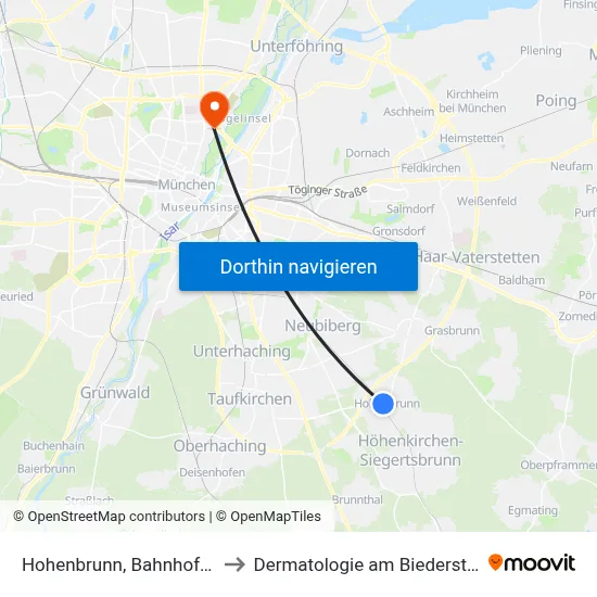 Hohenbrunn, Bahnhofstr. to Dermatologie am Biederstein map