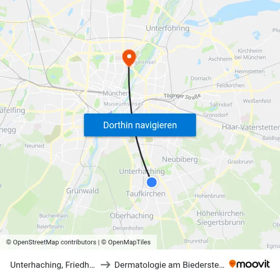 Unterhaching, Friedhof to Dermatologie am Biederstein map