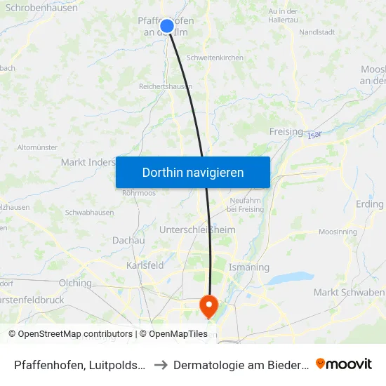 Pfaffenhofen, Luitpoldstraße to Dermatologie am Biederstein map