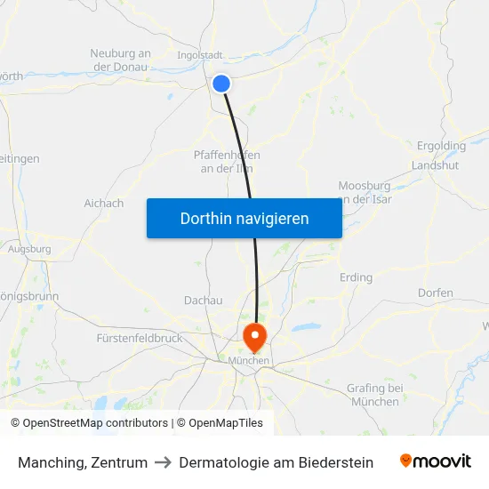 Manching, Zentrum to Dermatologie am Biederstein map