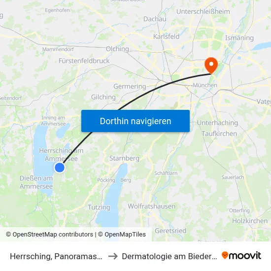 Herrsching, Panoramastraße to Dermatologie am Biederstein map
