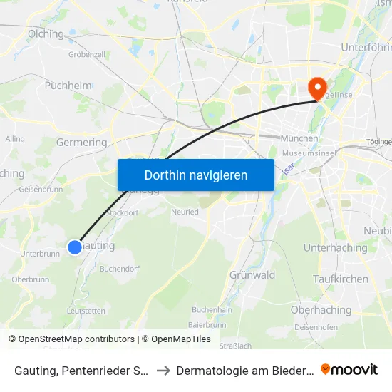 Gauting, Pentenrieder Straße to Dermatologie am Biederstein map