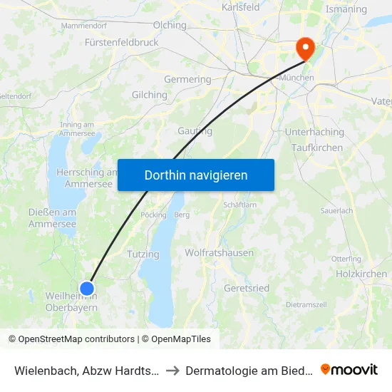 Wielenbach, Abzw Hardtsiedlung to Dermatologie am Biederstein map