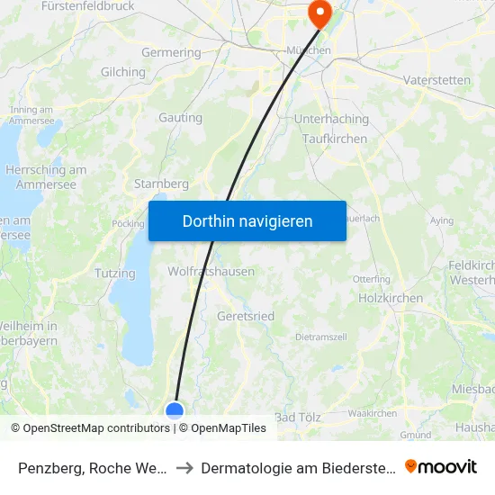 Penzberg, Roche West to Dermatologie am Biederstein map