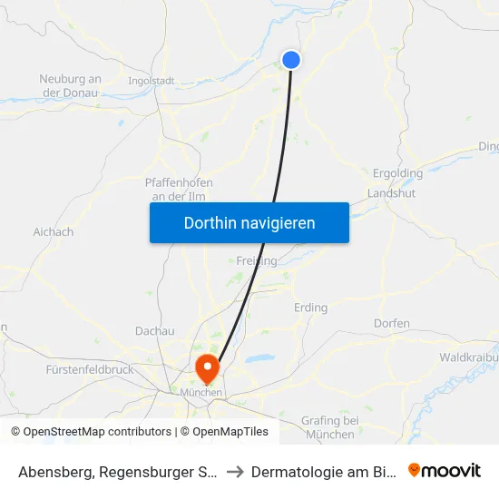 Abensberg, Regensburger Str./Zentrum to Dermatologie am Biederstein map