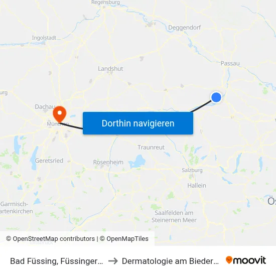 Bad Füssing, Füssinger Hof to Dermatologie am Biederstein map