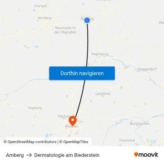 Amberg to Dermatologie am Biederstein map