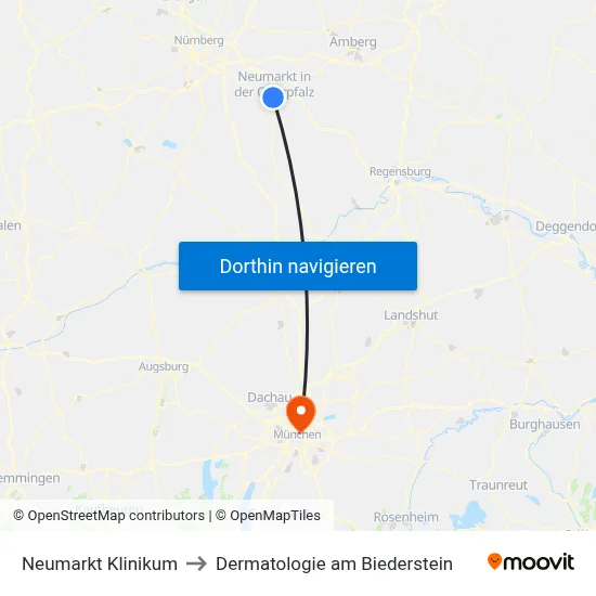 Neumarkt Klinikum to Dermatologie am Biederstein map