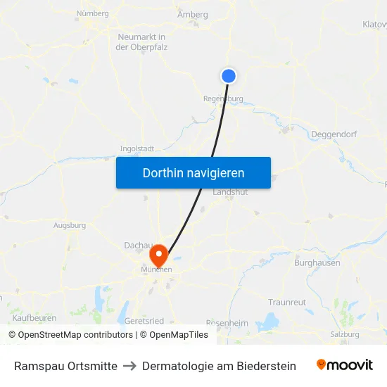 Ramspau Ortsmitte to Dermatologie am Biederstein map