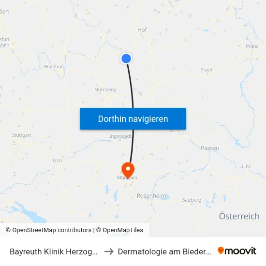 Bayreuth Klinik Herzoghöhe to Dermatologie am Biederstein map