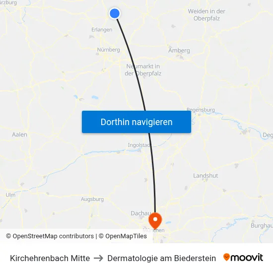 Kirchehrenbach Mitte to Dermatologie am Biederstein map