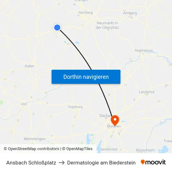 Ansbach Schloßplatz to Dermatologie am Biederstein map
