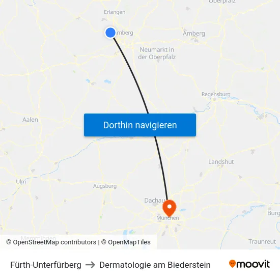 Fürth-Unterfürberg to Dermatologie am Biederstein map