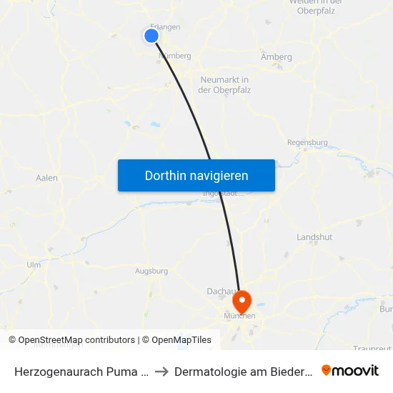 Herzogenaurach Puma Way to Dermatologie am Biederstein map