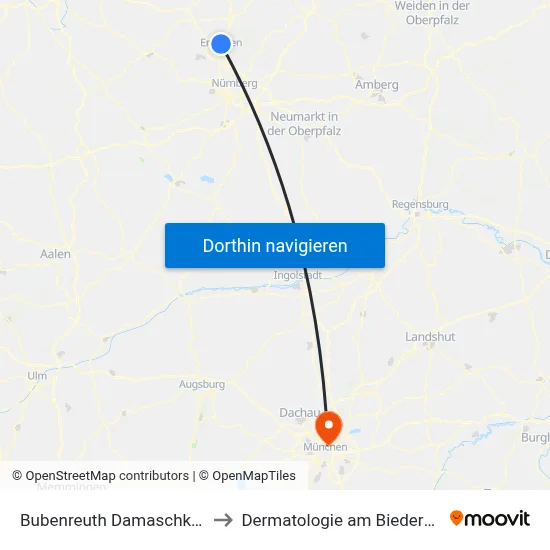 Bubenreuth Damaschkestr. to Dermatologie am Biederstein map