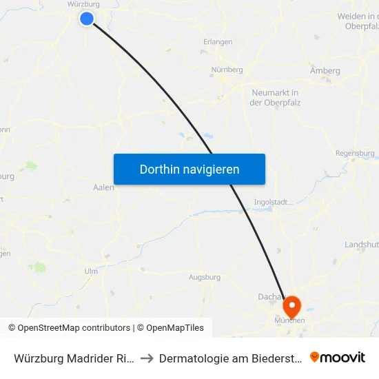 Würzburg Madrider Ring to Dermatologie am Biederstein map