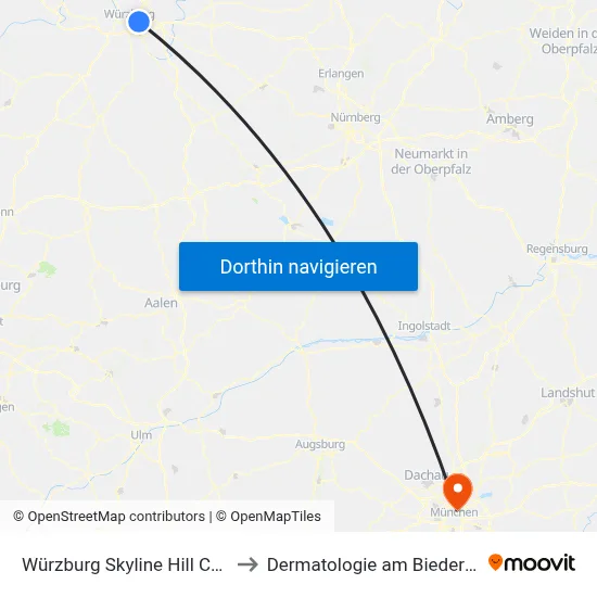 Würzburg Skyline Hill Center to Dermatologie am Biederstein map
