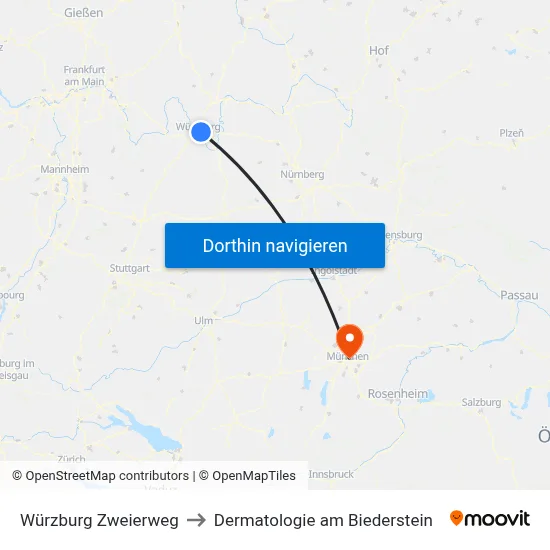 Würzburg Zweierweg to Dermatologie am Biederstein map