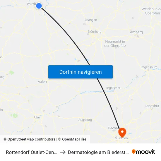 Rottendorf Outlet-Center to Dermatologie am Biederstein map