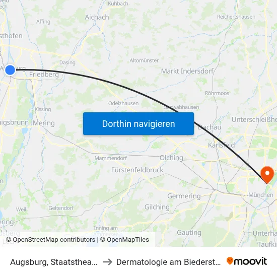 Augsburg, Staatstheater to Dermatologie am Biederstein map