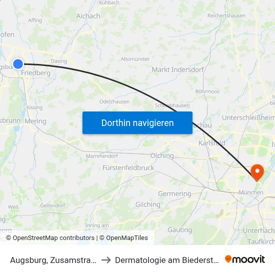 Augsburg, Zusamstraße to Dermatologie am Biederstein map