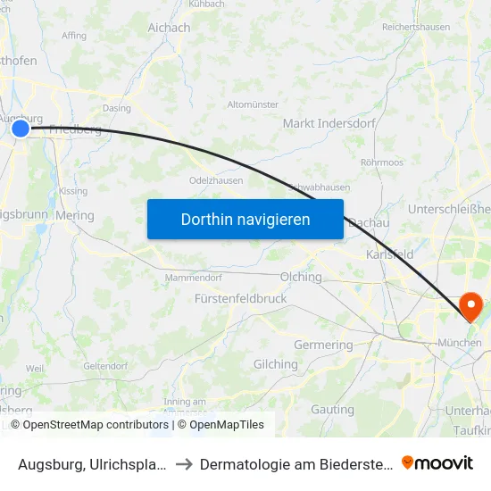 Augsburg, Ulrichsplatz to Dermatologie am Biederstein map