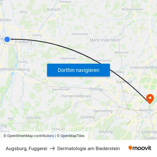 Augsburg, Fuggerei to Dermatologie am Biederstein map