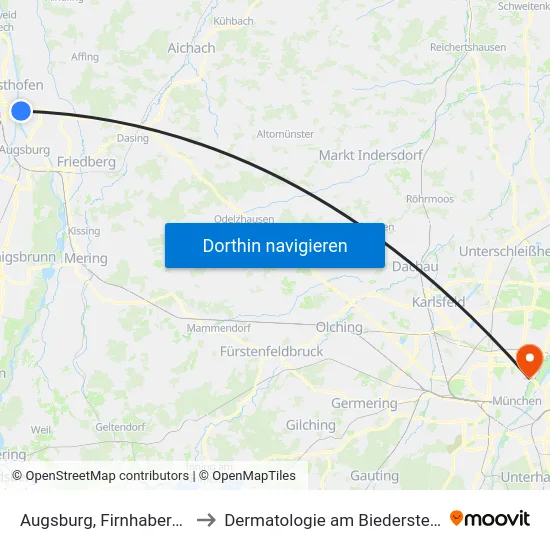 Augsburg, Firnhaberau to Dermatologie am Biederstein map