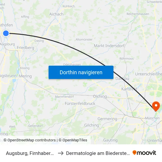 Augsburg, Firnhaberau to Dermatologie am Biederstein map