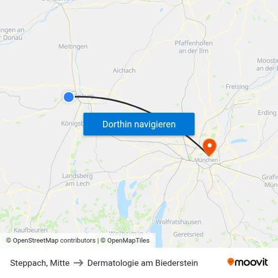 Steppach, Mitte to Dermatologie am Biederstein map