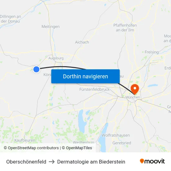Oberschönenfeld to Dermatologie am Biederstein map