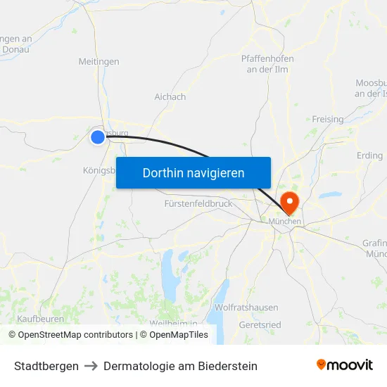 Stadtbergen to Dermatologie am Biederstein map